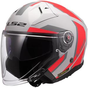 Casque moto jet LS2 OF603 Infinity II Focus gris-rouge