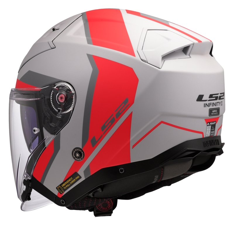 Casque moto jet LS2 OF603 Infinity II Focus gris-rouge
