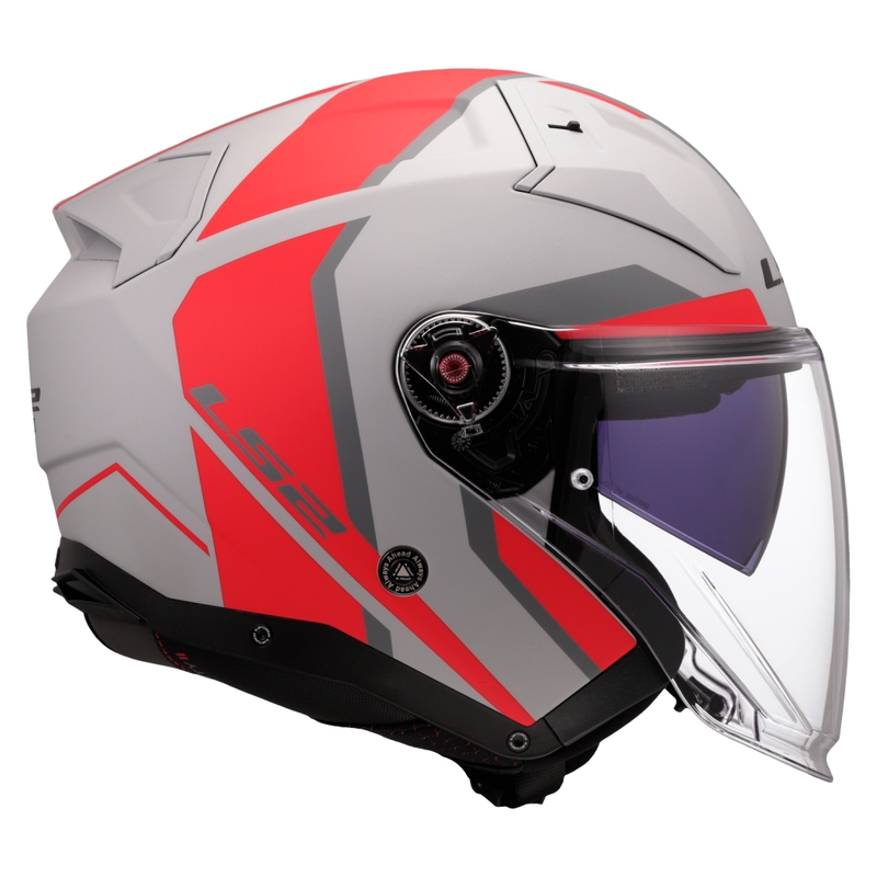 Casque moto jet LS2 OF603 Infinity II Focus gris-rouge