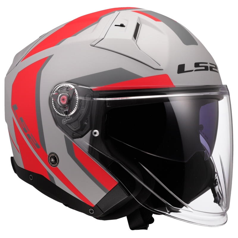 Casque moto jet LS2 OF603 Infinity II Focus gris-rouge