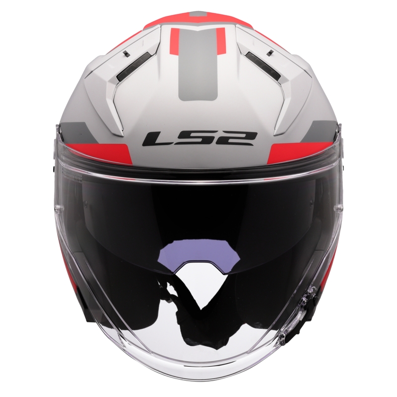 Casque moto jet LS2 OF603 Infinity II Focus gris-rouge