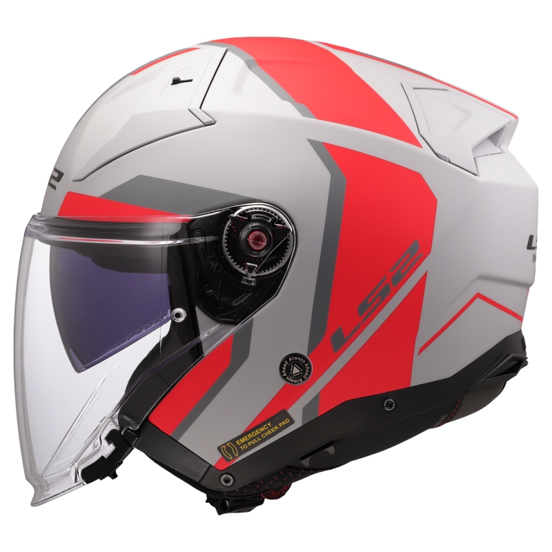 Casque moto jet LS2 OF603 Infinity II Focus gris-rouge
