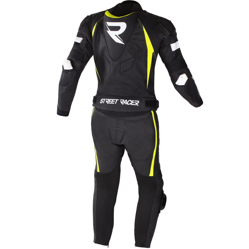 Combinaison de moto en cuir Street Racer Fast Track 2.1 Noir-Jaune fluo-Blanc