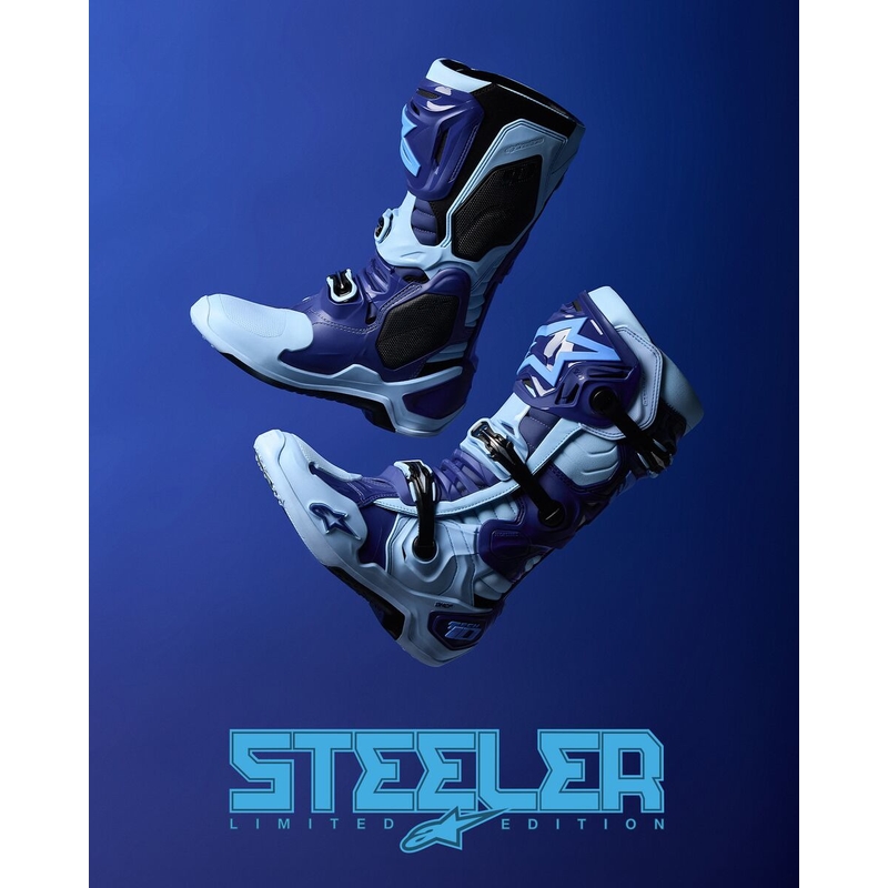 Bottes de moto Alpinestars Tech 10 Édition limitée Steelers Bleu-Bleu clair