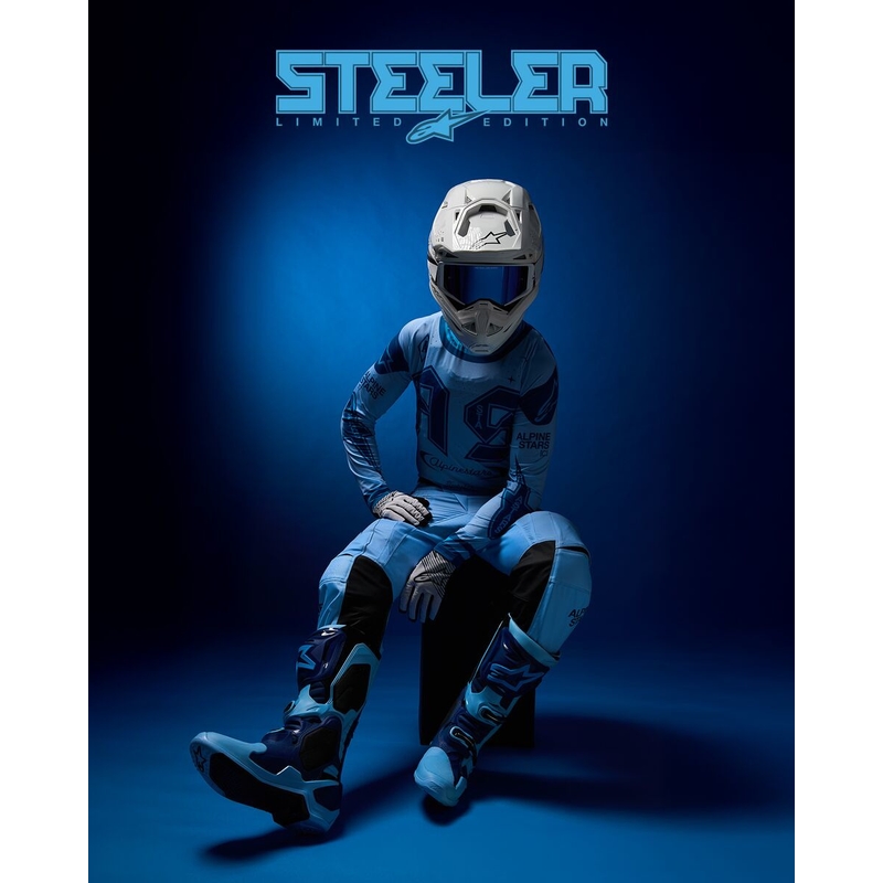Bottes de moto Alpinestars Tech 10 Édition limitée Steelers Bleu-Bleu clair