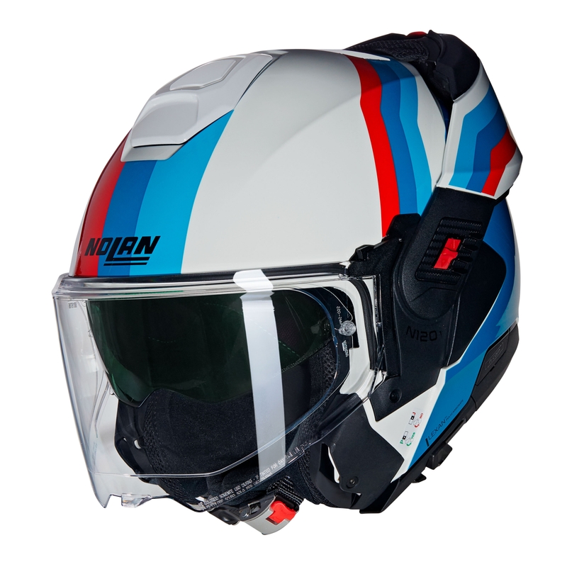 Casque moto modulable Nolan N120-1 Lineo N-COM 347 blanc-bleu-rouge