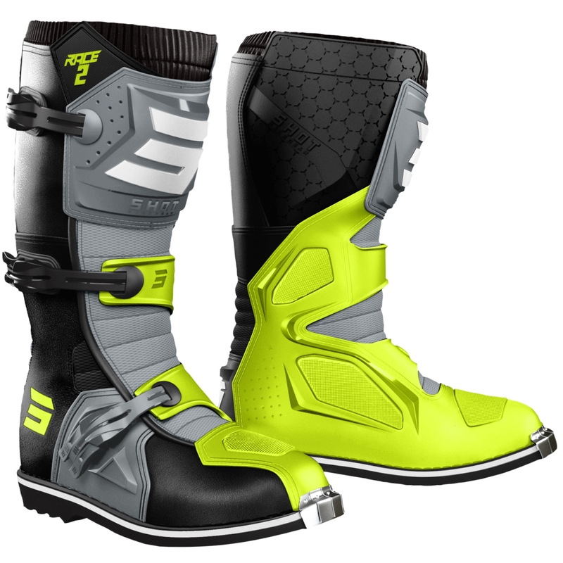 Bottes de motocross Shot Race 2 noir-gris-jaune fluo