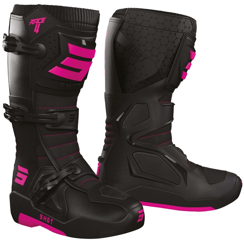 Bottes de motocross Shot Race 4 noires et rose fluo