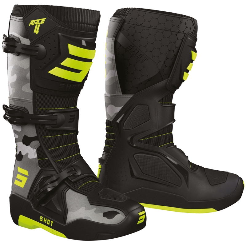 Bottes de motocross Shot Race 4 camouflage jaune fluo