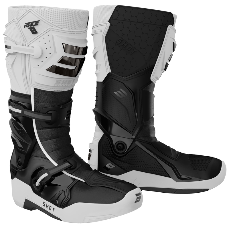 Bottes de motocross Shot Race 8 blanches et noires
