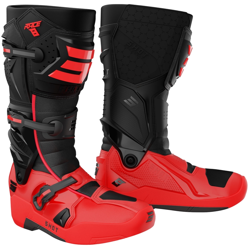 Bottes de motocross Shot Race 8 noires et rouges