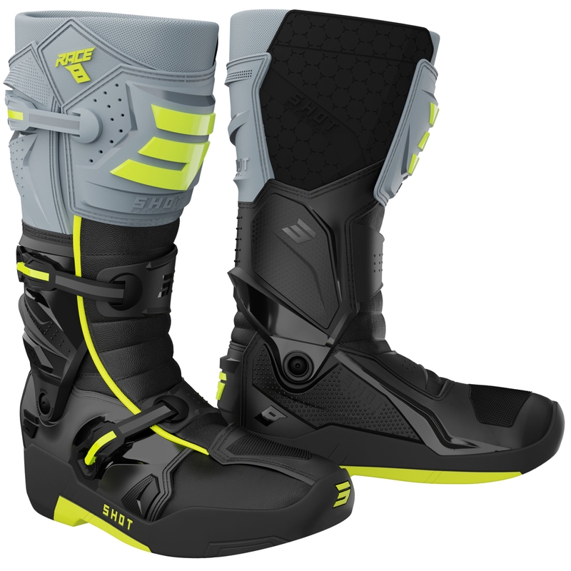 Bottes de motocross Shot Race 8 noir-gris-jaune fluo