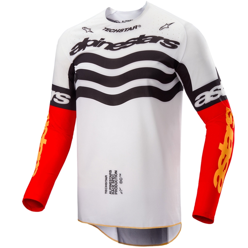 Maillot motocross Alpinestars Techstar édition limitée Noir profond-blanc-rouge fluo-orange
