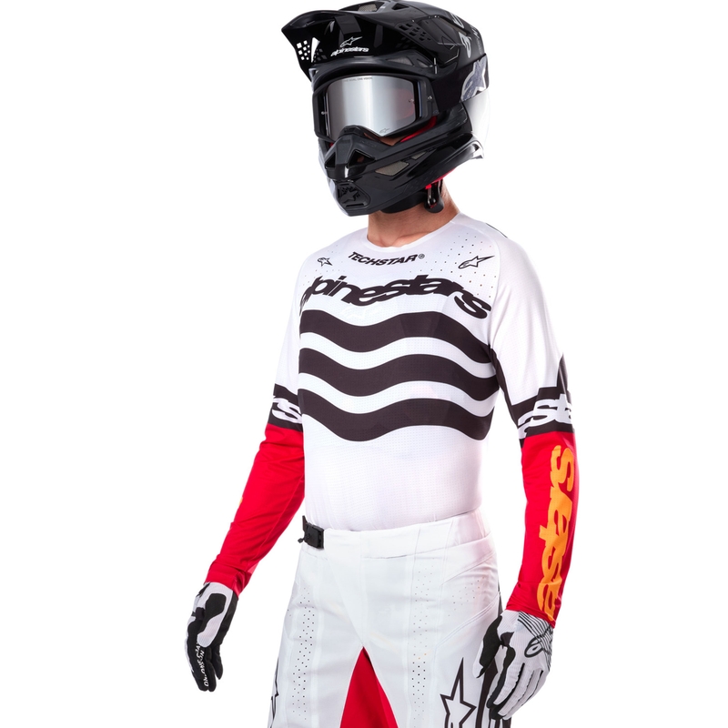 Maillot motocross Alpinestars Techstar édition limitée Noir profond-blanc-rouge fluo-orange