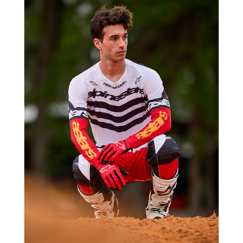 Maillot motocross Alpinestars Techstar édition limitée Noir profond-blanc-rouge fluo-orange