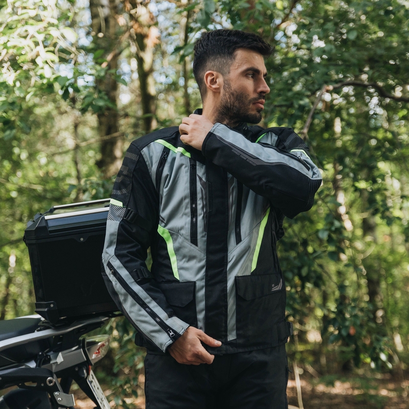 Veste moto Ozone Tour III noir-gris-jaune fluo