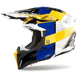Casque de motocross Airoh Aviator 3 Monarch bleu-jaune brillant