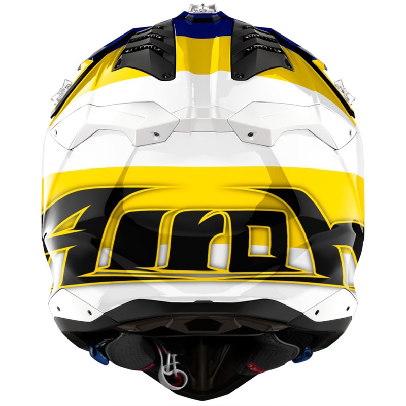 Casque de motocross Airoh Aviator 3 Monarch bleu-jaune brillant