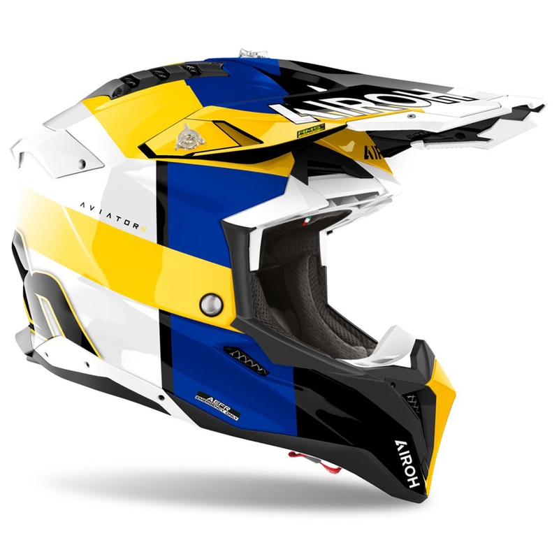 Casque de motocross Airoh Aviator 3 Monarch bleu-jaune brillant