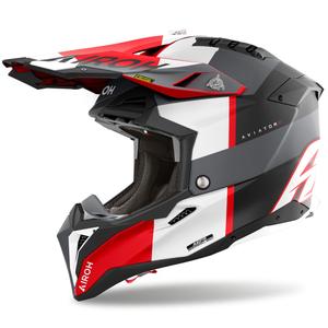 Casque de motocross Airoh Aviator 3 Monarch gris-rouge mat