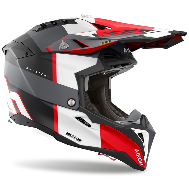 Casque de motocross Airoh Aviator 3 Monarch gris-rouge mat