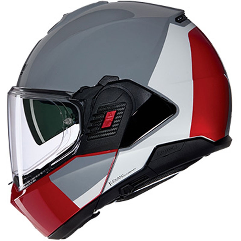 Casque moto modulable Nolan N120-1 Grafo N-COM 349 gris-blanc-rouge