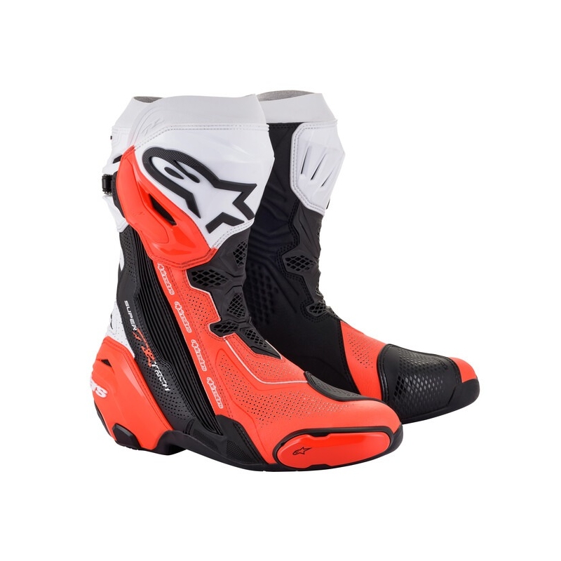 Bottes moto Alpinestars Supertech R Vented noir-blanc-rouge fluo - Qualité II - II. qualité