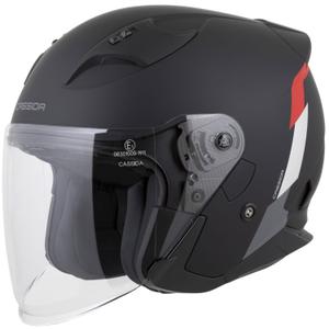 Casque moto jet Cassida Reflex 2.0 Safety noir mat-rouge-gris-argent réfléchissant