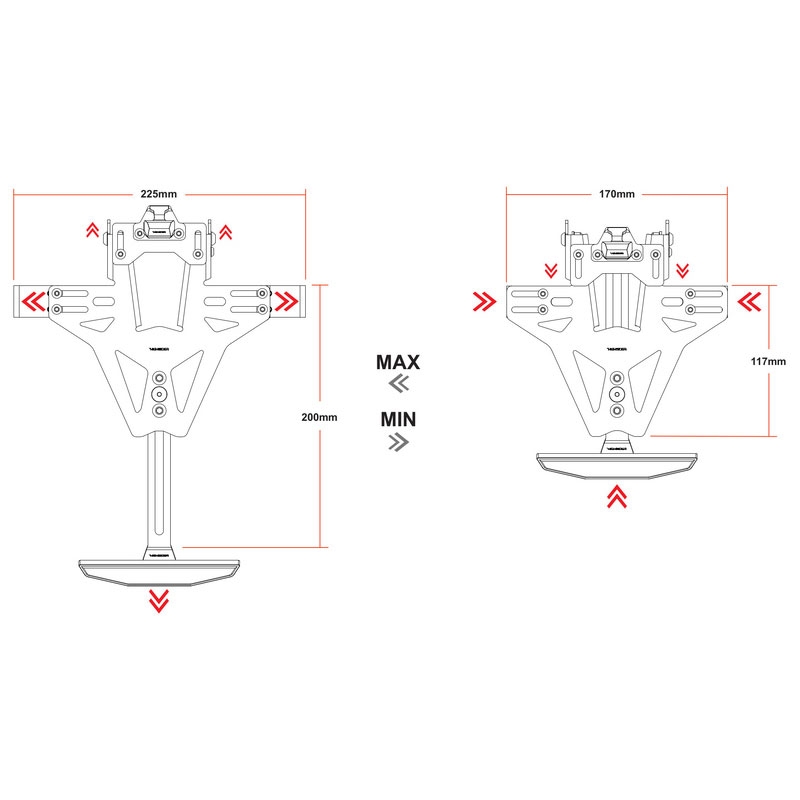 Support de plaque d'immatriculation avec éclairage Highsider Akron RS PRO KTM 690 SUPERMOTO et 690 ENDURO noir