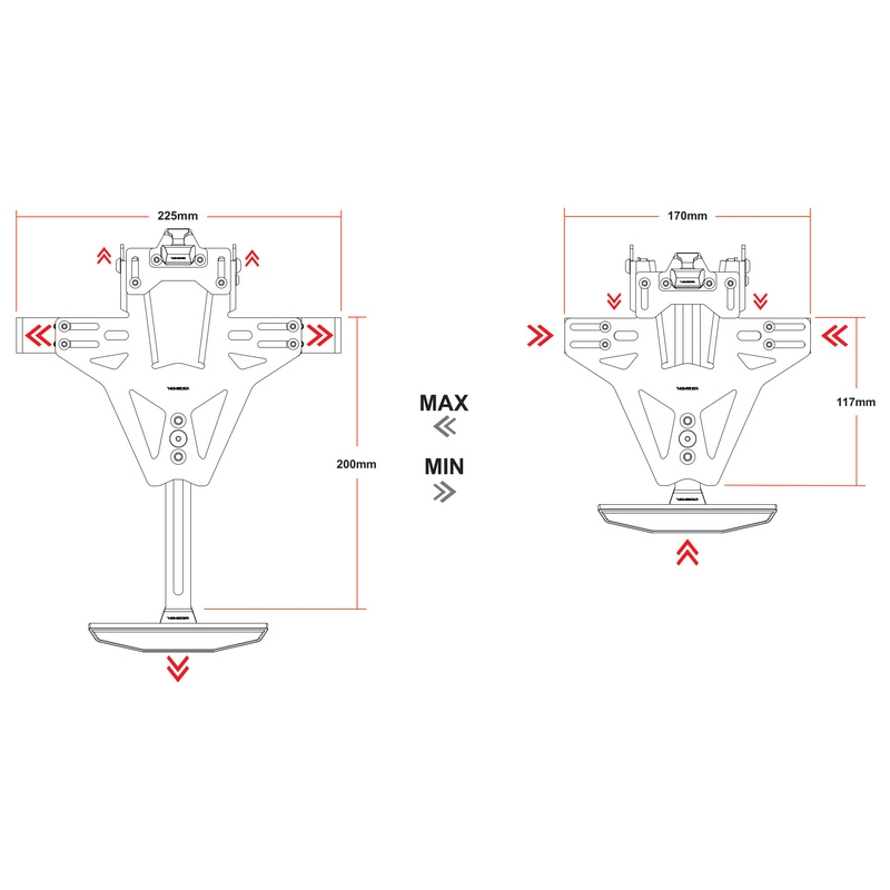 Support de plaque d'immatriculation avec éclairage Highsider Akron RS PRO Yamaha YZF-R6 noir