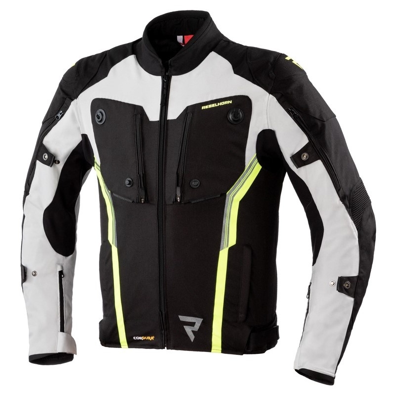 Veste de moto Rebelhorn Borg noir-gris-jaune fluo