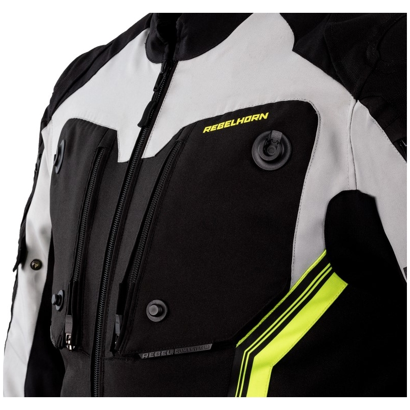 Veste de moto Rebelhorn Borg noir-gris-jaune fluo
