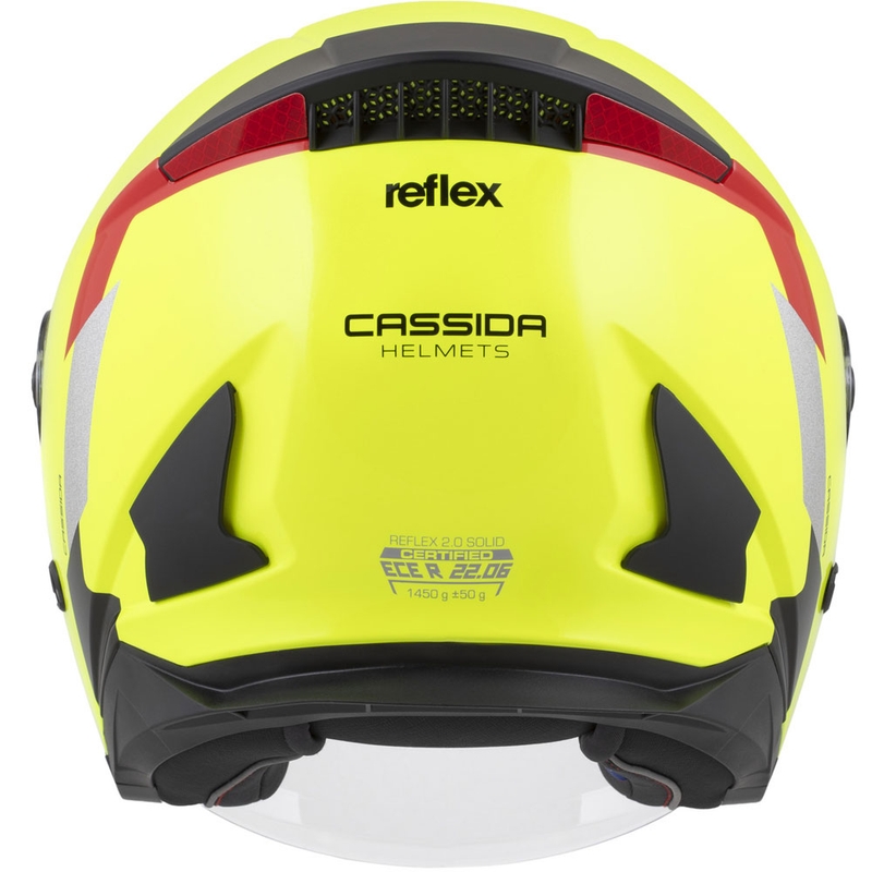 Casque moto jet Cassida Reflex 2.0 Safety jaune fluo-rouge-gris-argent réfléchissant