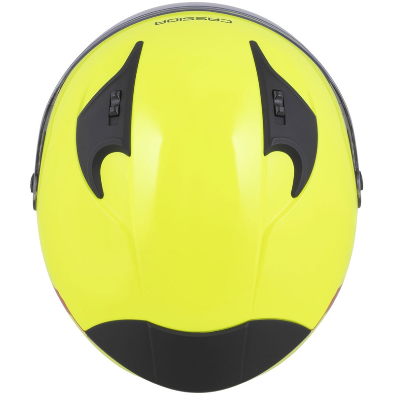 Casque moto jet Cassida Reflex 2.0 Safety jaune fluo-rouge-gris-argent réfléchissant