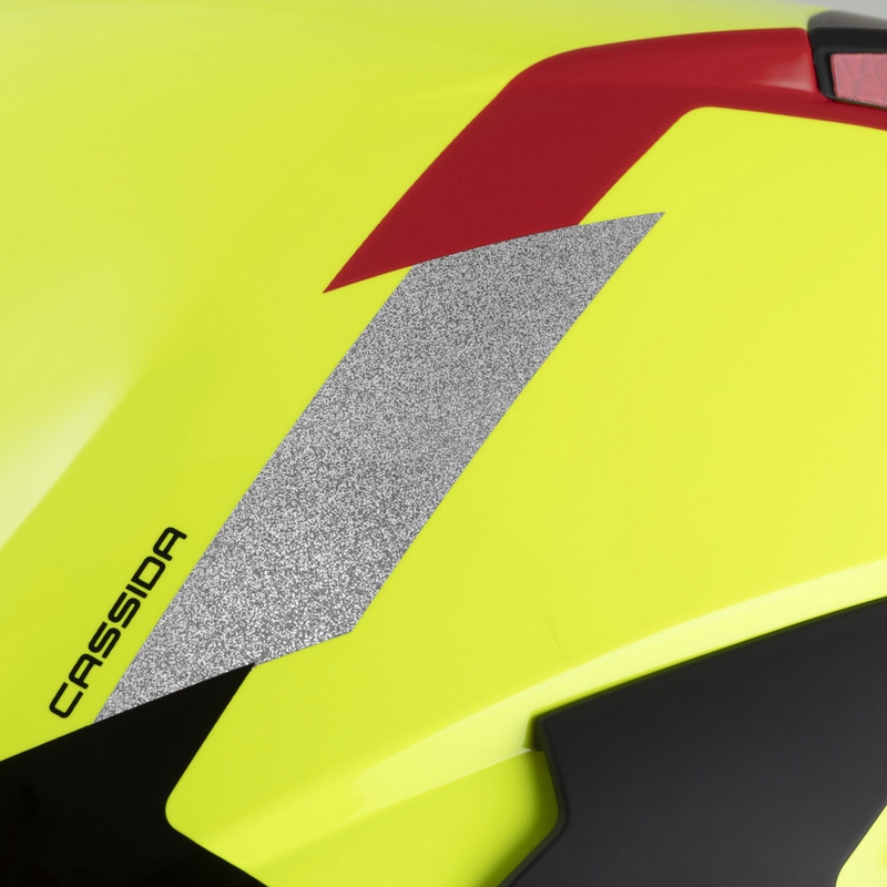 Casque moto jet Cassida Reflex 2.0 Safety jaune fluo-rouge-gris-argent réfléchissant