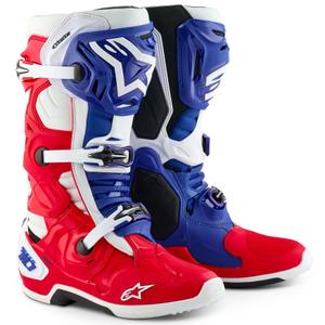 Bottes de moto Alpinestars Tech 10 Édition limitée FORTITUDE Blanc-Bleu-Rouge
