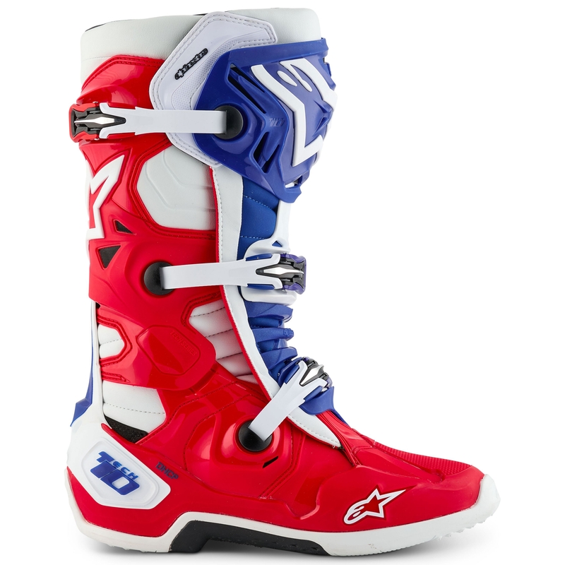 Bottes de moto Alpinestars Tech 10 Édition limitée FORTITUDE Blanc-Bleu-Rouge