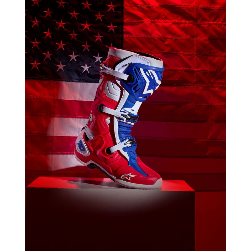 Bottes de moto Alpinestars Tech 10 Édition limitée FORTITUDE Blanc-Bleu-Rouge