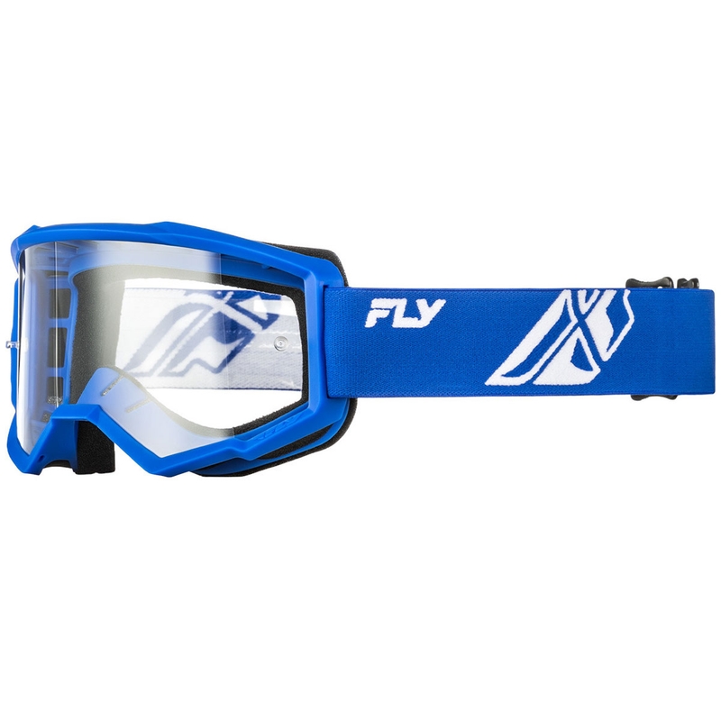 Lunettes de motocross Fly Racing Focus bleu-blanc avec plexiglas transparent