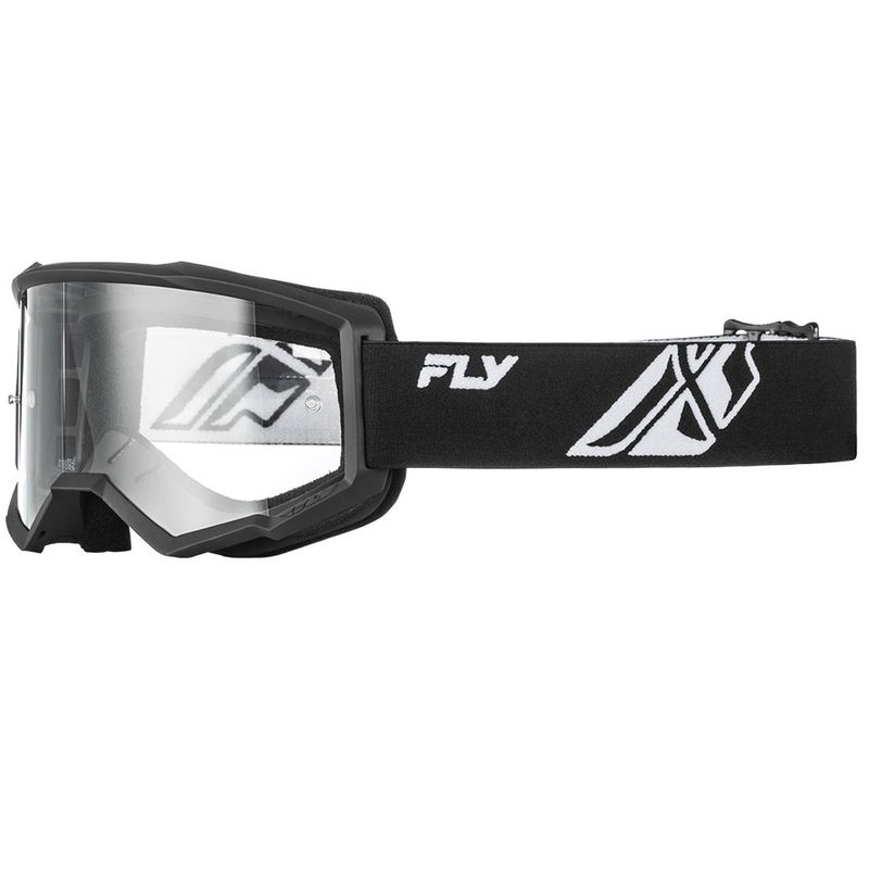 Lunettes de motocross FLY Racing Focus pour enfants, noires et blanches, avec plexiglas transparent
