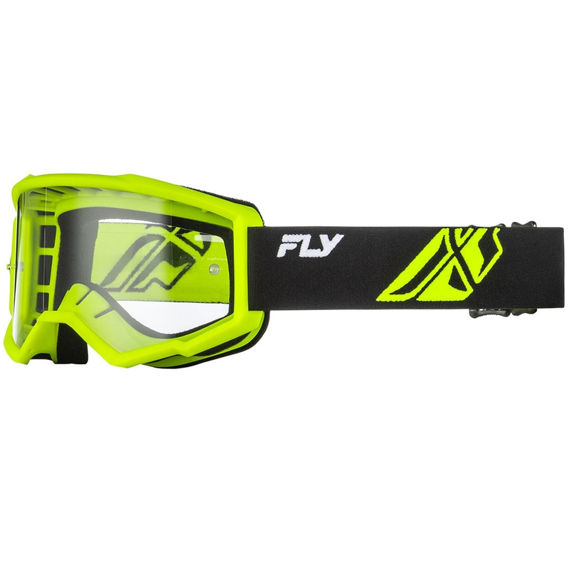Lunettes de motocross Fly Racing Focus pour enfant, noir-vert fluo, verres transparents