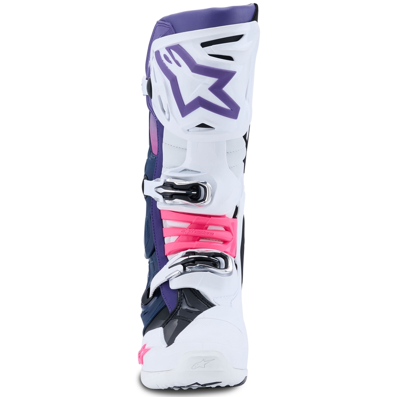 Bottes moto Alpinestars Tech 10 blanc-violet-bleu-rose fluo