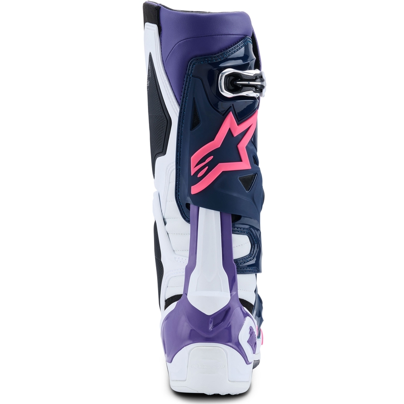 Bottes moto Alpinestars Tech 10 blanc-violet-bleu-rose fluo