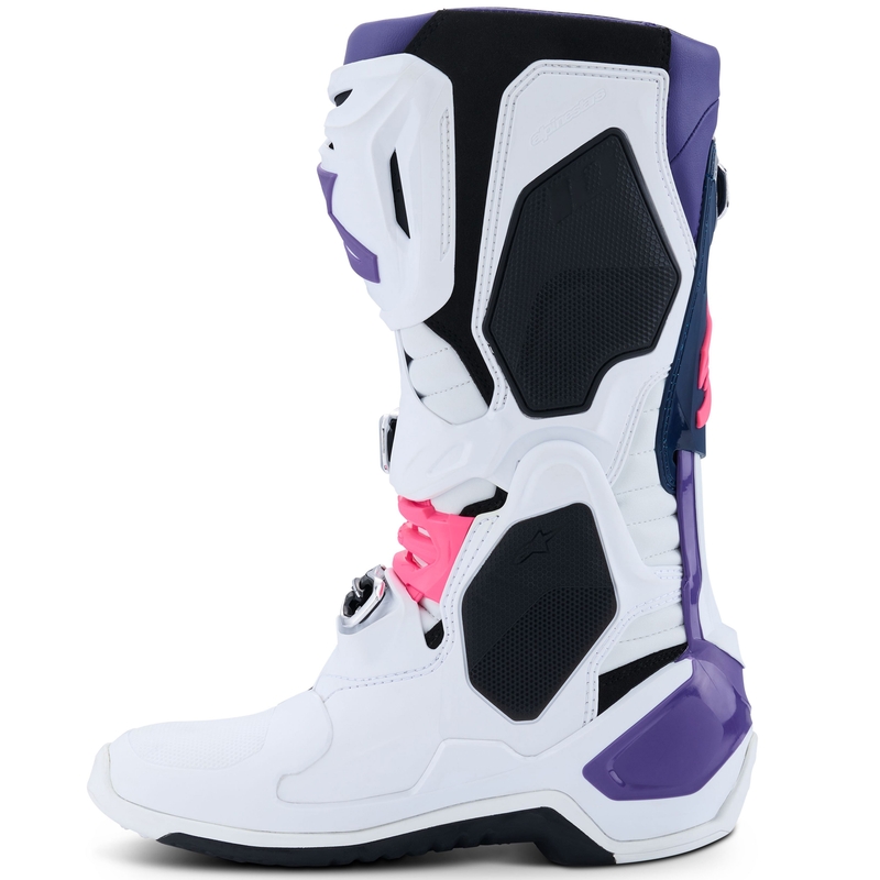 Bottes moto Alpinestars Tech 10 blanc-violet-bleu-rose fluo