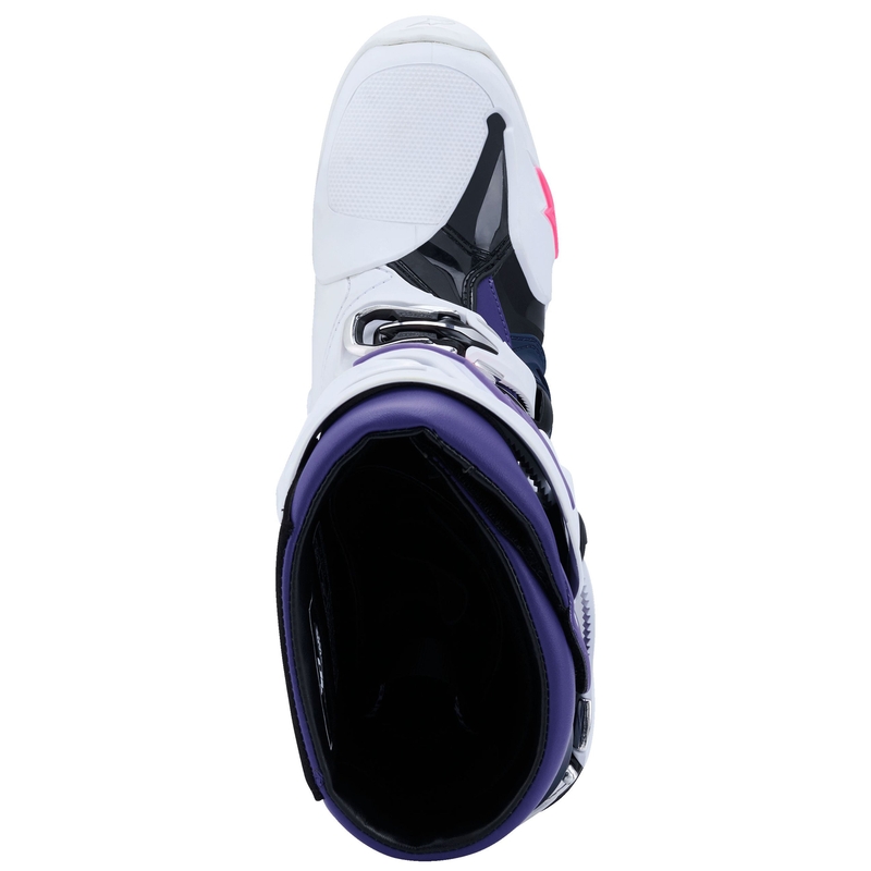 Bottes moto Alpinestars Tech 10 blanc-violet-bleu-rose fluo