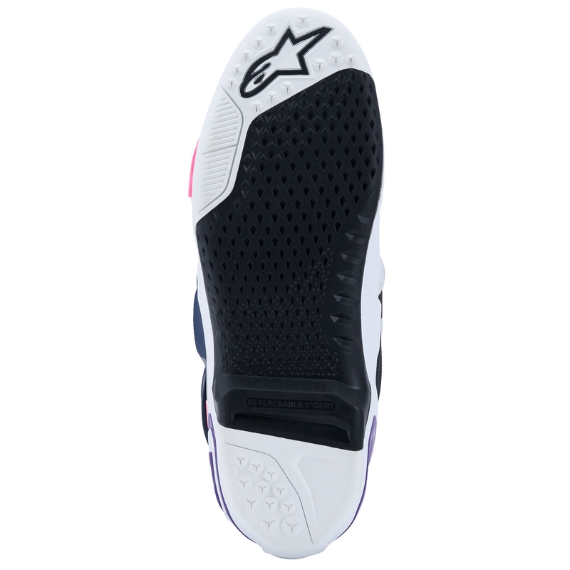 Bottes moto Alpinestars Tech 10 blanc-violet-bleu-rose fluo