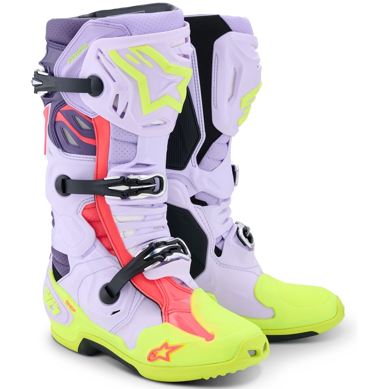Bottes de moto Alpinestars Tech 10 Supervented violet-jaune fluo-rose