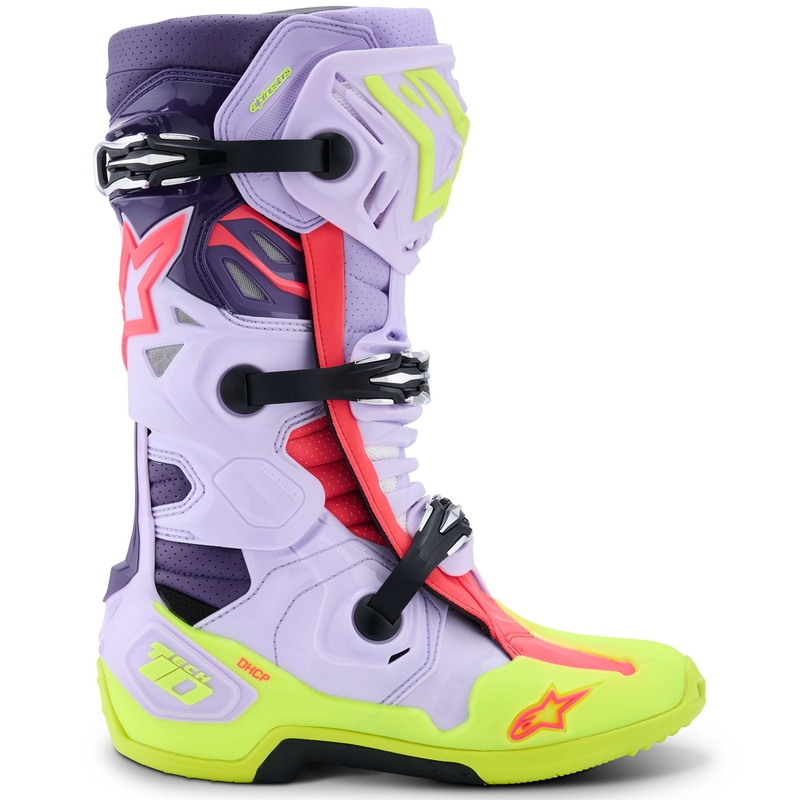 Bottes de moto Alpinestars Tech 10 Supervented violet-jaune fluo-rose