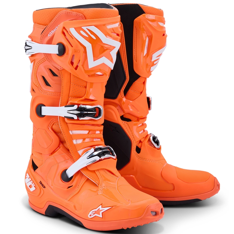 Bottes moto Alpinestars Tech 10 Supervented orange fluo-noir-blanc