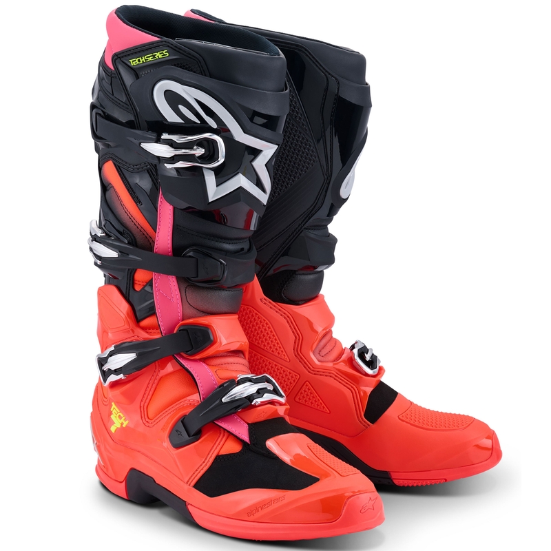 Bottes moto Alpinestars Tech 7 noir-rouge fluo-rose fluo